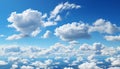 Bright blue sky, fluffy clouds, nature vibrant, tranquil backdrop generated by AI