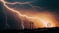 Bright blue sky illuminates dark silhouette of power line at dusk generated by AI Royalty Free Stock Photo