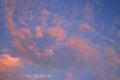 Bright blue sky with pink clouds background.  Dramatic sky. Colorful sunset sunrise sky. Skyscape and cloudscape for inspirational Royalty Free Stock Photo