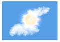 Bright blue sky. Realistic fluffy cloud and sun shining through