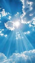 Bright Blue Sky with Shining Sun Rays and Clouds: Perfect for Fresh and Uplifting Illustrations Royalty Free Stock Photo