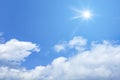 bright blue sky with sun and clouds background Royalty Free Stock Photo