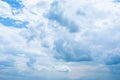 Bright blue sky with white feather clouds. Background wallpaper backdrop for design. Natural wonderful sunny summer weather Royalty Free Stock Photo