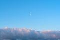 Bright blue sky with white fluffy clouds and the Moon. Beauty of nature. Aerial natural background Royalty Free Stock Photo