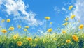 Bright blue sky, yellow daisies, nature tranquil meadow generated