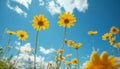 Bright blue sky, yellow daisies, nature tranquil meadow generated
