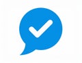Blue Speech Bubble with White Check Mark Icon on White Background chat icon message icon Royalty Free Stock Photo