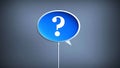 Bright blue speech bubble icon with white question mark on a simple gray gradient background, 3D render, symbolizing questions, Royalty Free Stock Photo