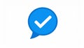 Blue speech bubble with a white checkmark inside on a white background tick symbol Royalty Free Stock Photo