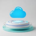 Blue Cloud Icon Floating Above Futuristic Platform with Glowing Lights technology data Royalty Free Stock Photo