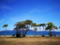 Bright blue sunny sky above with beautiful ocean view. Royalty Free Stock Photo