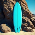 Bright blue surfboard nose  rugged rock backdrop  cliff  surfboarddesign  wave Royalty Free Stock Photo