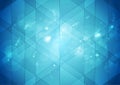 Bright blue shiny bokeh and low poly abstract tech background Royalty Free Stock Photo