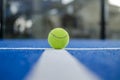 Bright blue tennis, paddle ball or pickleball court close up of service line outdoors. selective focus Royalty Free Stock Photo