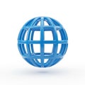 Blue Wireframe Globe Icon Representing Internet and Global Connection on White Background Royalty Free Stock Photo