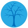 Bright blue tree silhouette sticker, vector illustration