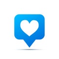Bright blue trendy icon for social network. Heart like piktogram on white Royalty Free Stock Photo
