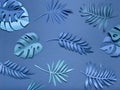 Bright blue tropical paper leaves.