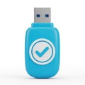 Blue USB Flash Drive with Check Mark Icon on White Background USB drive storage Royalty Free Stock Photo