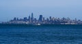 Bright blue water, San Francisco Skyline beneath a bright blue sky