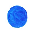 Bright blue watercolor circle, isolated. Round spot of blue paint Royalty Free Stock Photo