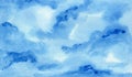 Bright blue watercolor sky with clouds background Royalty Free Stock Photo