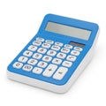 A bright blue and white electronic calculator with a digital display isolated on white background Royalty Free Stock Photo