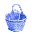 Bright blue wicker basket for different things, picnic