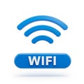 Blue Wi Fi Symbol with Three Arcs and a Blue Button Labeled \