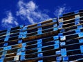 Bright blue wooden shipping palettes Royalty Free Stock Photo