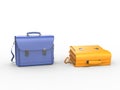 Bright blue and yellow briefcases