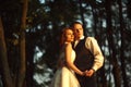 Bright and blurred - wedding couple hold their hands together st Royalty Free Stock Photo