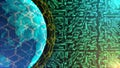 bright and blurred world map on bright circuit line background