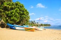 Bright boats on the tropical beach of Bentota, Sri Lanka