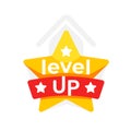 Bright and bold vector badge featuring the words Level Up across a star, perfect for representing achievement, progress