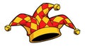 Classic red and yellow jester hat with bells vector art Royalty Free Stock Photo
