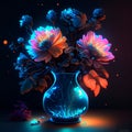 Bright bouquet of flowers in a vase on a dark background. Vector illustration AI generated Royalty Free Stock Photo