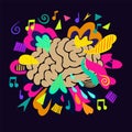 Bright brain concept with various colorful shapes and geometric elements.