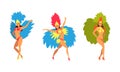 Bright Brazilian Female Samba Dancer Posing in Feathered Costume Vector Set Royalty Free Stock Photo