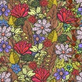 Bright brown floral pattern with mess of flowers