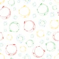 Bright brush stroke bubbles in red, yellow, green and blue. Seamless vector pattern on light yellow background. Ideal Royalty Free Stock Photo
