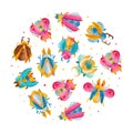 Bright Bugs and Beetle Insect with Wings Vector Circle Arrangement Template