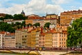 Bright buildings on the bank in Lyon Royalty Free Stock Photo
