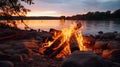 A bright burning bonfire on the shore Royalty Free Stock Photo