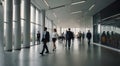 Bright business workplace with people in walking in blurred motion in modern office space. Royalty Free Stock Photo