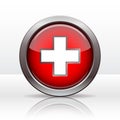 Bright button with flag of Swiss. Vector