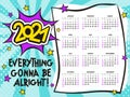 Bright Calendar template in pop art. 2021 yearly cartoon calendar