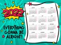 Bright Calendar template in pop art. 2022 yearly cartoon calendar