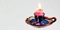 A bright candle in a vintage candlestick,