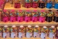 Bright candy in jars on the shelf